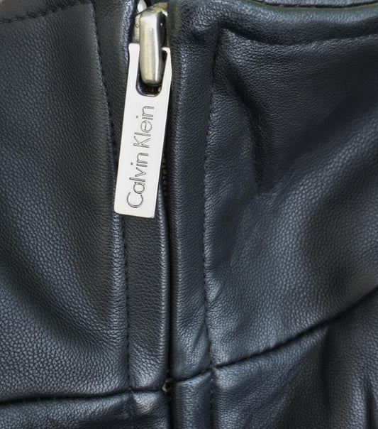 Calvin Klein Men's Black Leather Car Coat Jacket Size M Quilted 3/4 Length