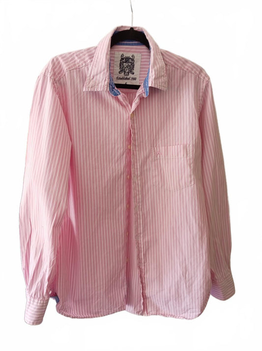 Men's Pink and White Austin Reed Striped Long Sleeve Shirt, Size L