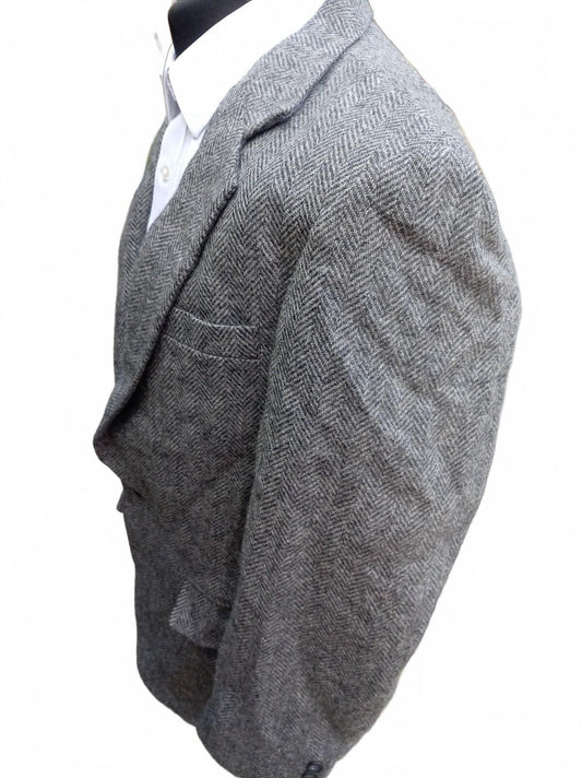 Vintage 80s Made in USA 100% Pure Wool Tweed Blazer Grey Herringbone UK 42R