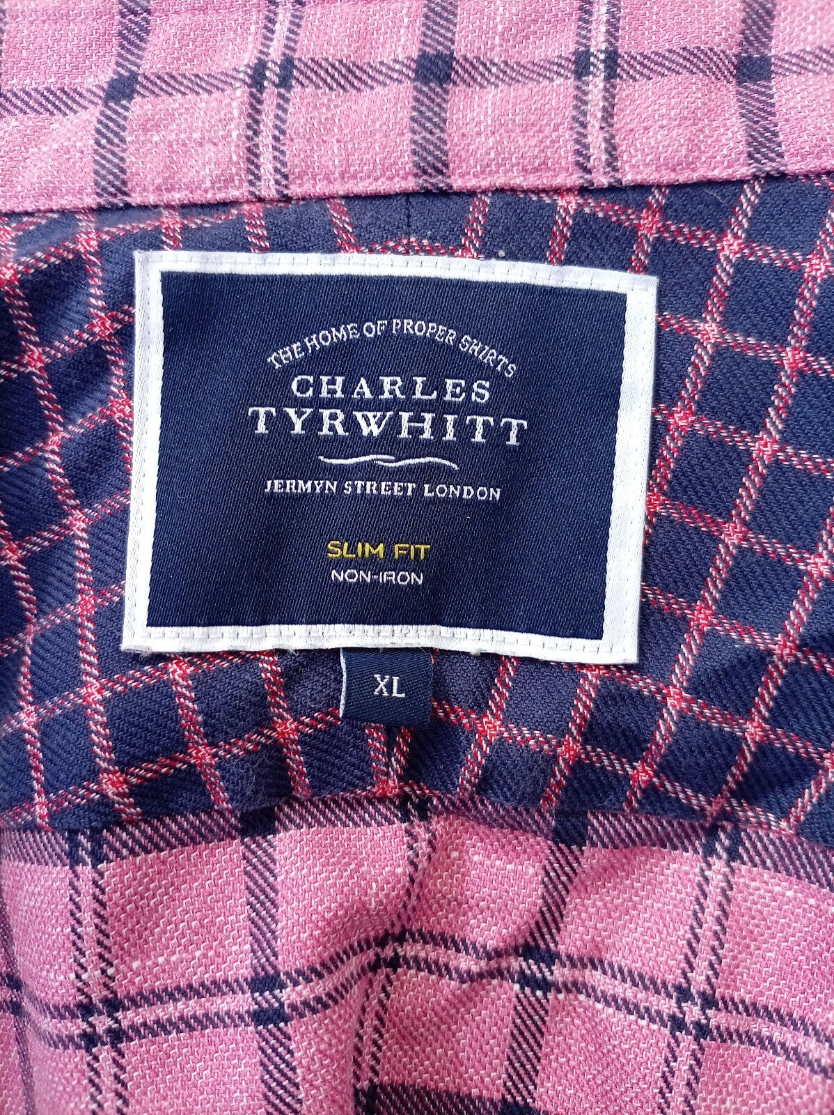 Charles Tyrwhitt Shirt – XL – Slim Fit – Non‑Iron – Pink/Navy Check