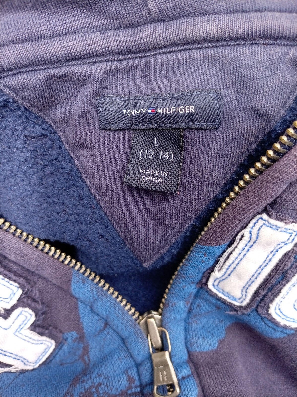 Tommy Hilfiger Navy Blue Zip-Up Hoodie Large 12-14 20" p2p