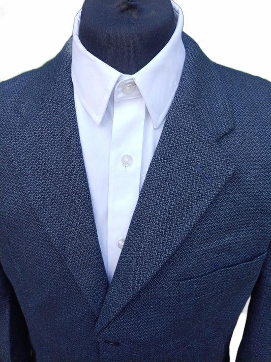 Vintage 90s Brandini Silk Wool Blazer Jacket 44R Navy Blue Textured Sport Coat