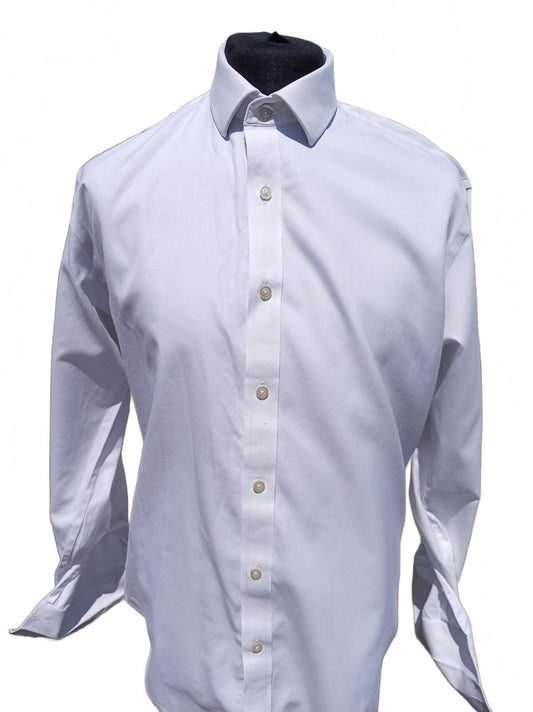 T.M. Lewin White Double‑Cuff Shirt – 17.5" Neck Fitted Non‑Iron Formal