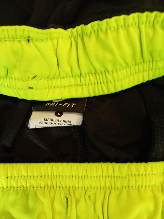 Nike Dri-FIT Men's Black and Neon Yellow Sports Shorts Size L