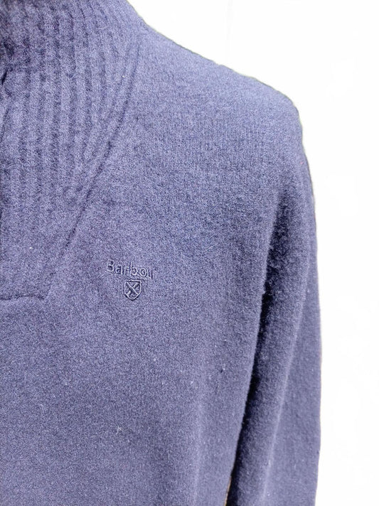 Barbour Men's Crew Neck Jumper Navy Blue Size L Wool Blend (22" Pit to Pit)