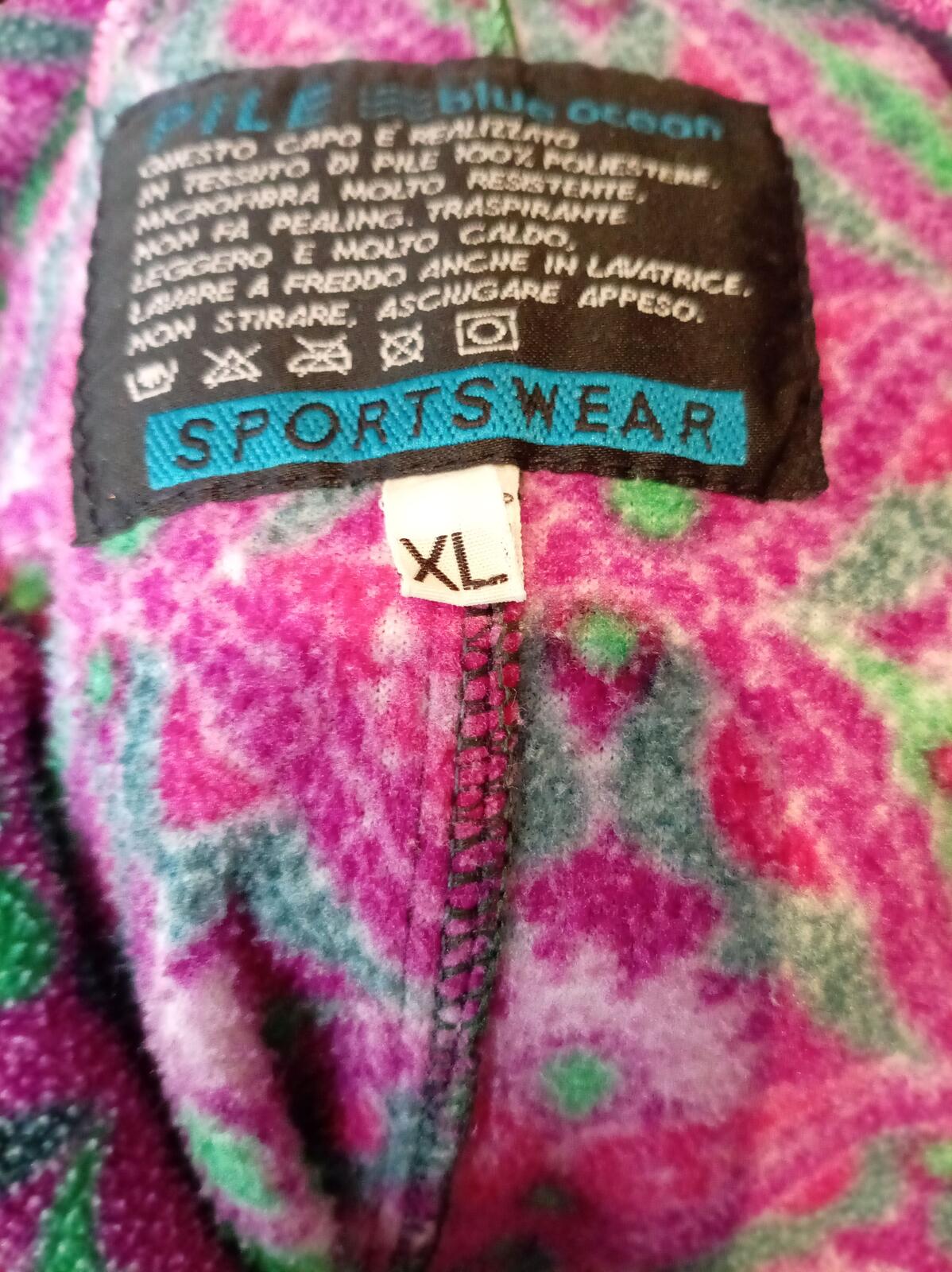Vintage Blue Ocean Aztec Quarter Zip Fleece Pullover Pink Geometric Retro XL