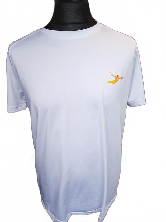 White Sports T-Shirt with Yellow Diving Kratos Rugby Logo - Large