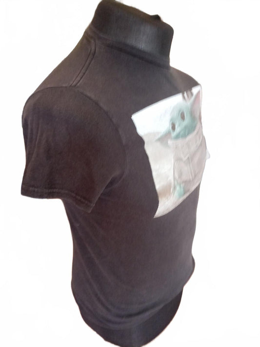 Black T-Shirt with Baby Yoda Print - Small