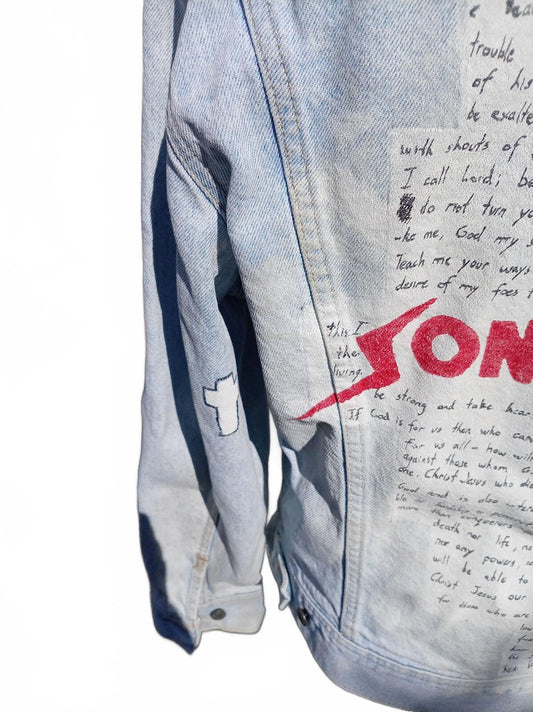 Vintage Lee Custom Light Wash Denim Jacket | Hand-Painted ‘Son of God’ - Large