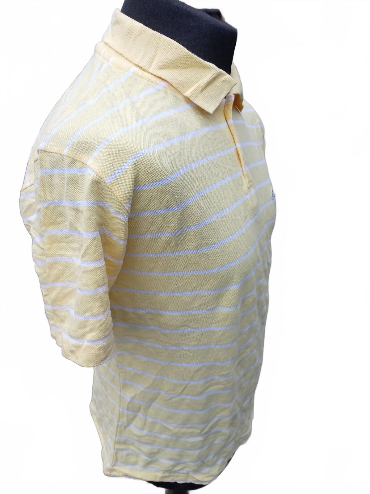 Lacoste Mens Polo Shirt Small Size 3 Pastel Yellow White Striped Piqué