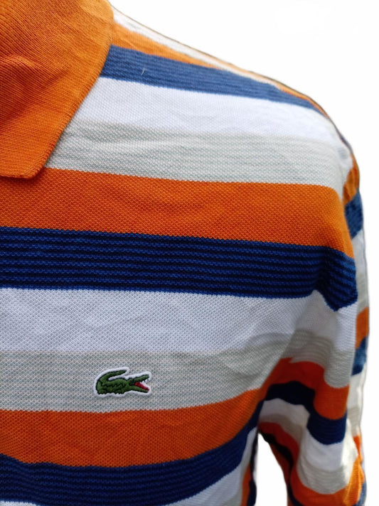 Lacoste Men’s Striped Polo Shirt Orange Blue White Size 7 XXL 2XL Short Sleeve