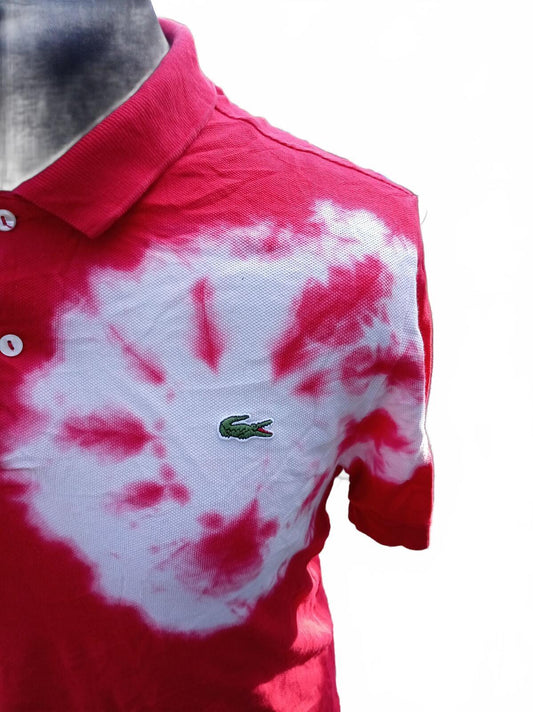 Lacoste Live Men’s Bleach Tie Dye Polo Shirt Red White Size 5 L Large Streetwear