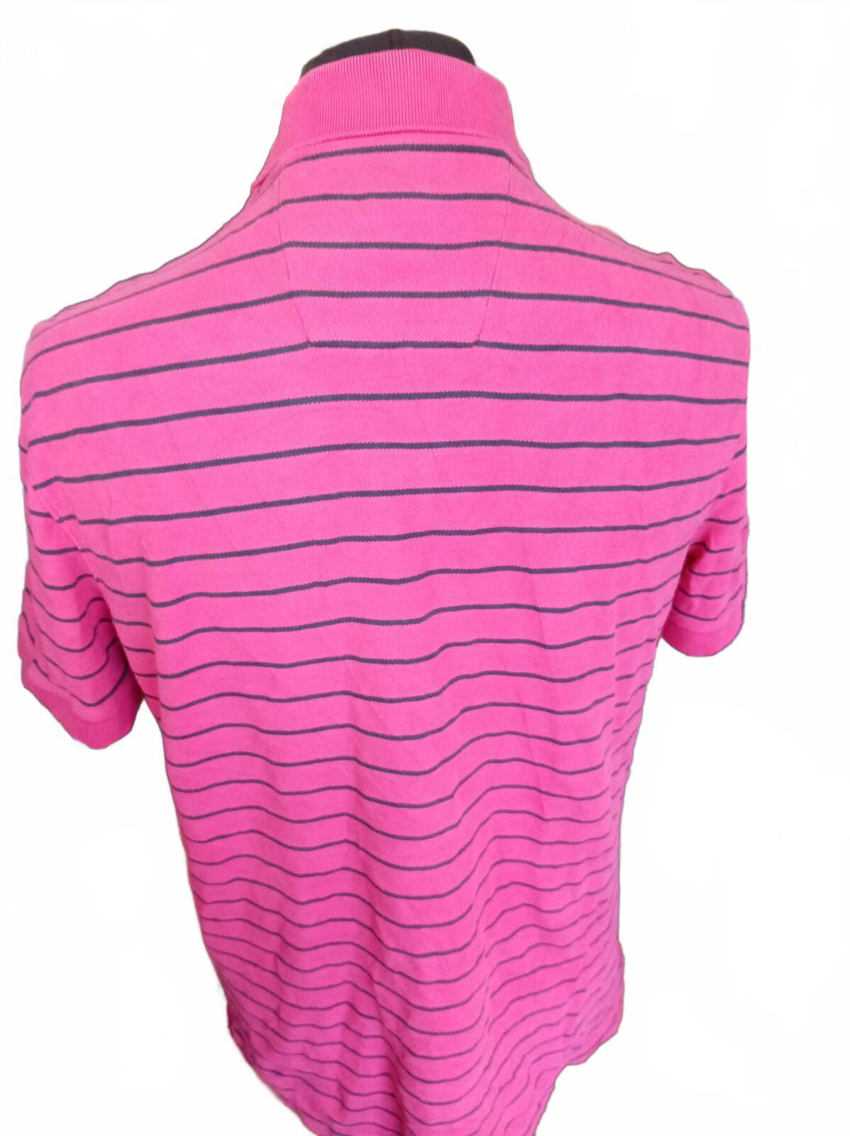 Nautica - Men's Pink Striped Short Sleeve Polo Shirt Large