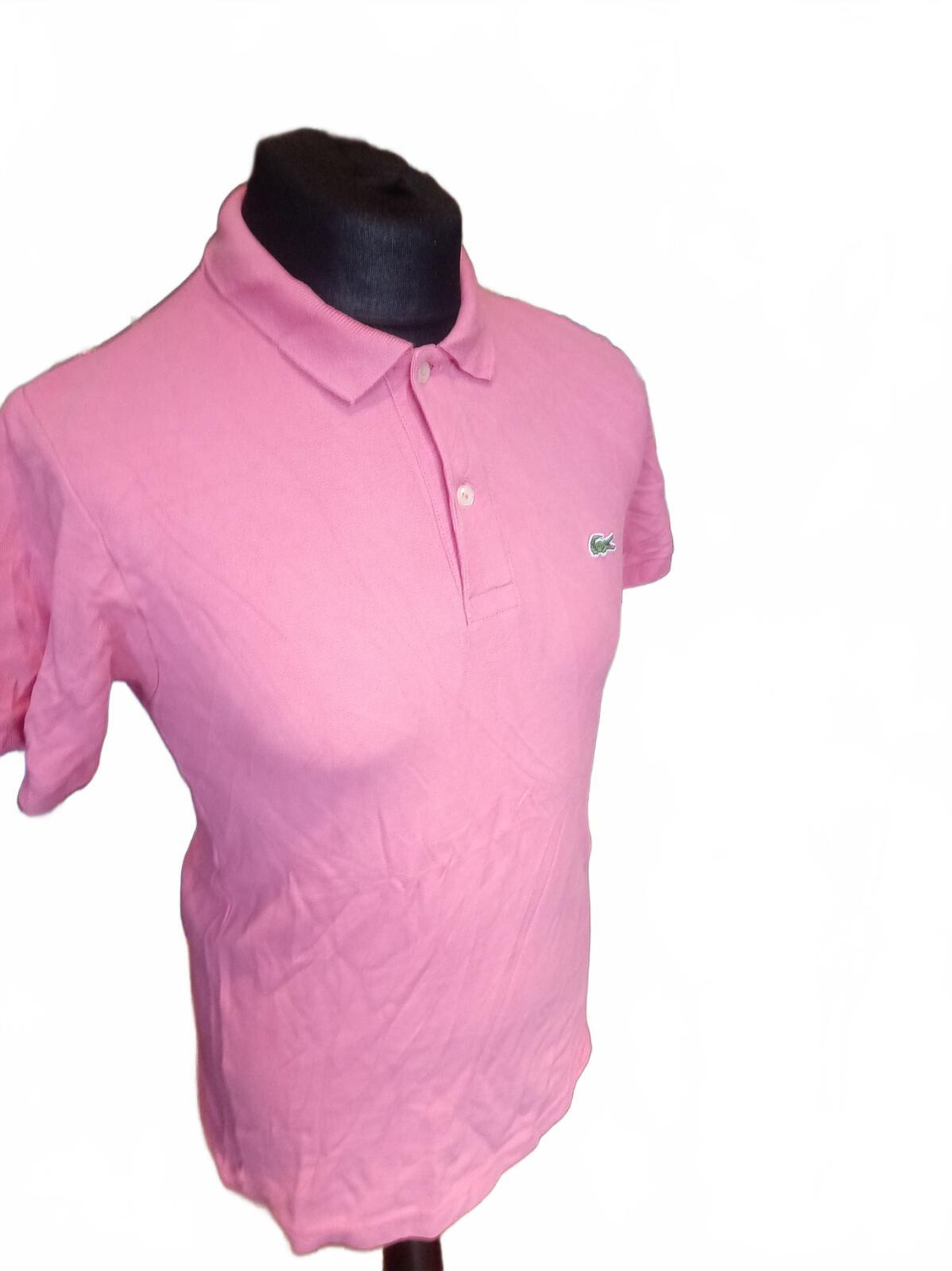 Lacoste Pink Short Sleeve Polo Shirt with Crocodile Logo - Size 5 Large