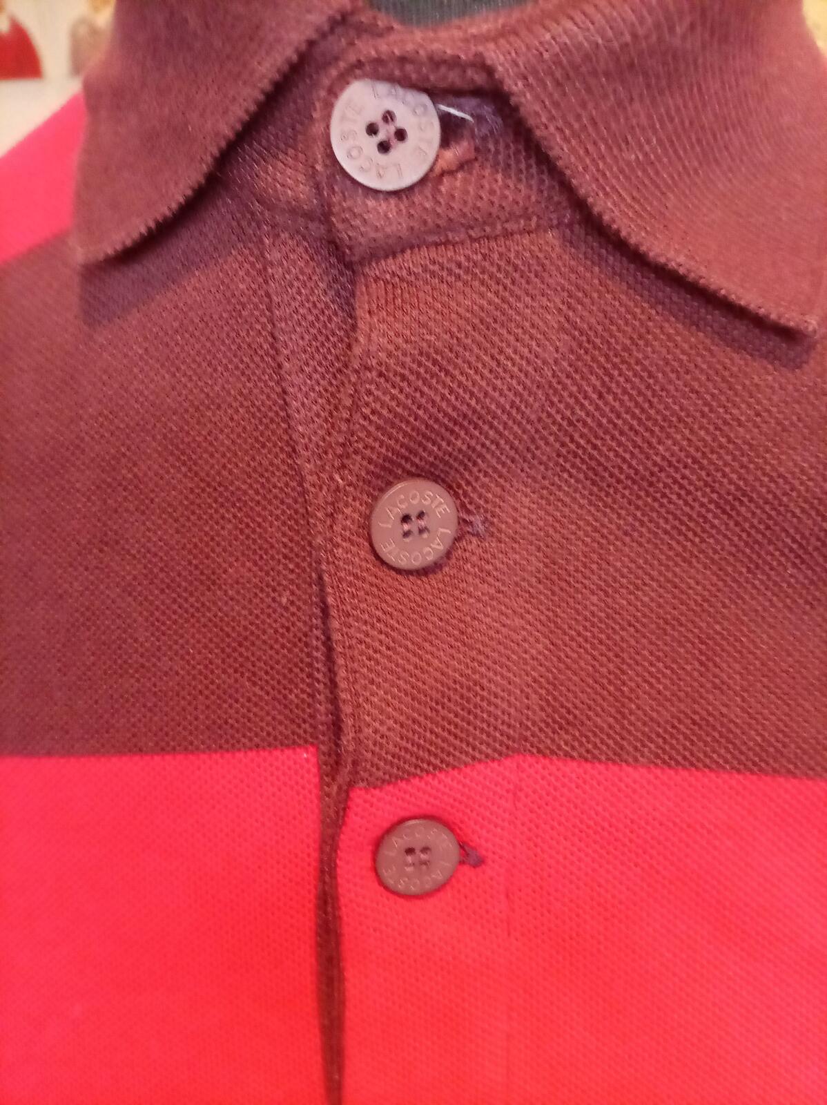 Lacoste Men's Long Sleeve Striped Polo Shirt Burgundy Red - Small