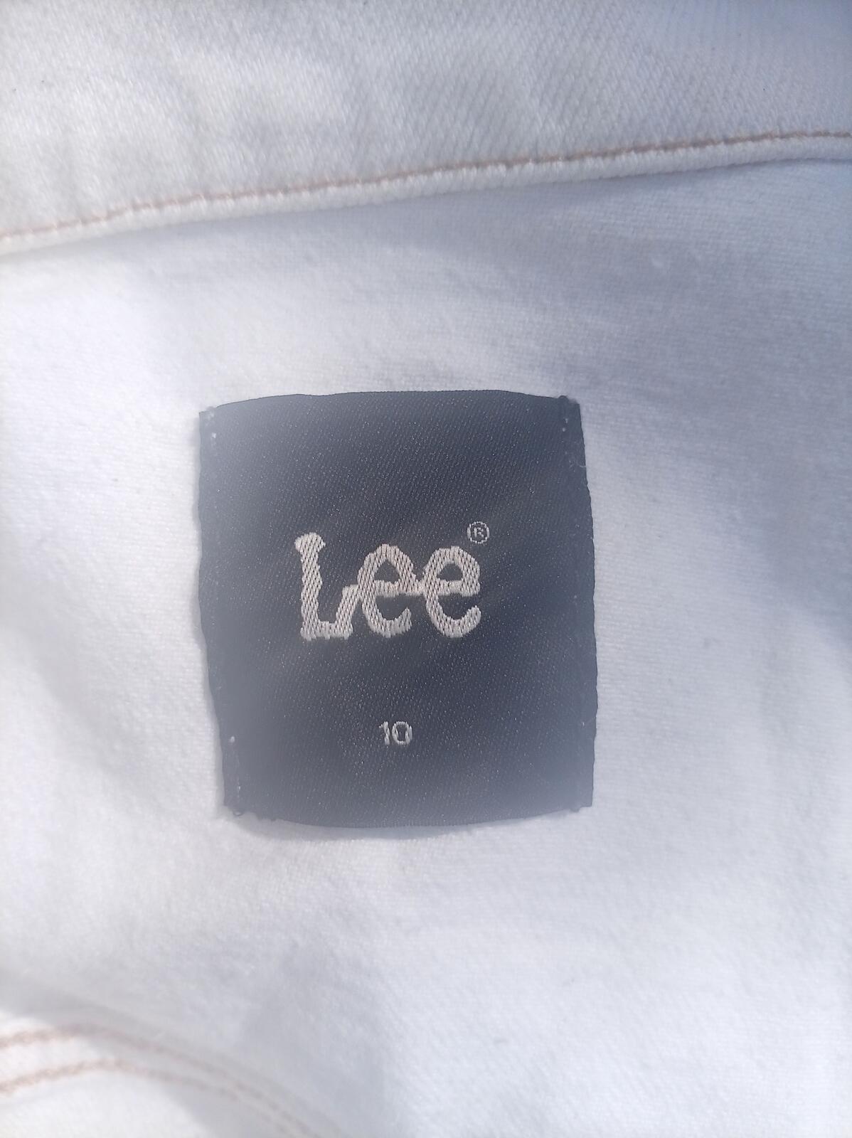 Lee Women's Denim Jacket Size 10 White Jean Trucker Coat Classic Casual Utility