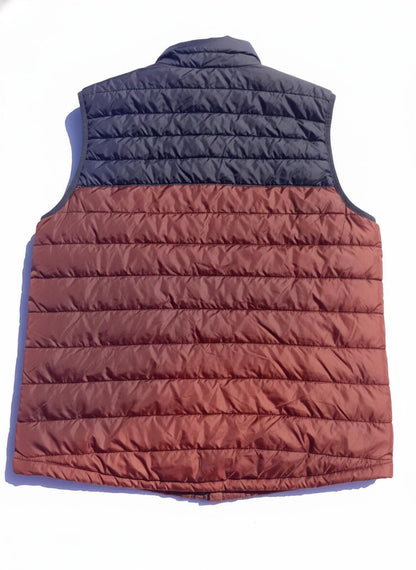 Men's Large Two-Tone Puffer Gilet Bodywarmer Navy Blue & Rust Brown Jacket