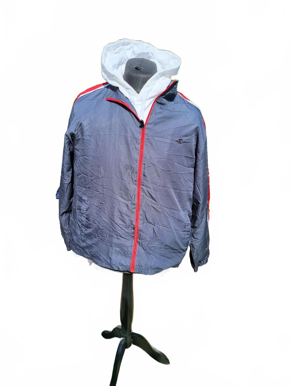 Starter Jacket Men’s Large – Grey/Red – Lightweight Zip-Up – Retro Sportswear