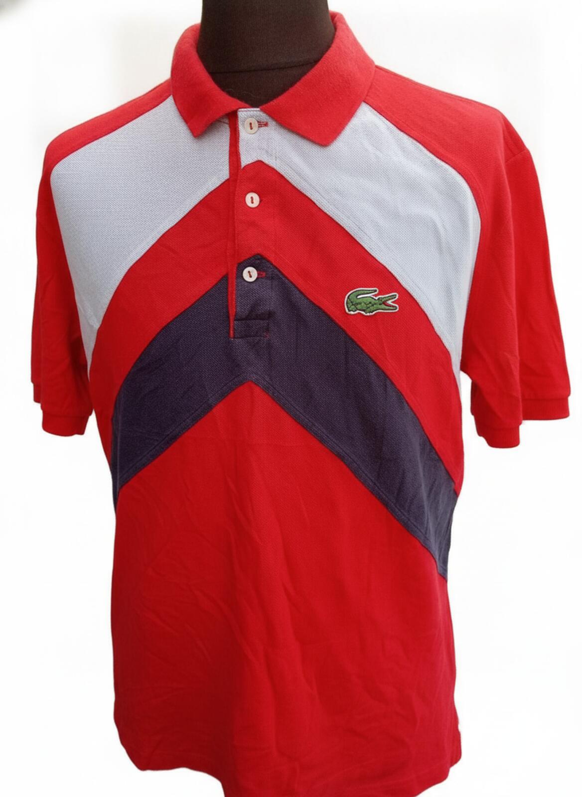 Lacoste Men's Red, Light Blue and Navy Chevron Polo Shirt - Size 8 XXXL