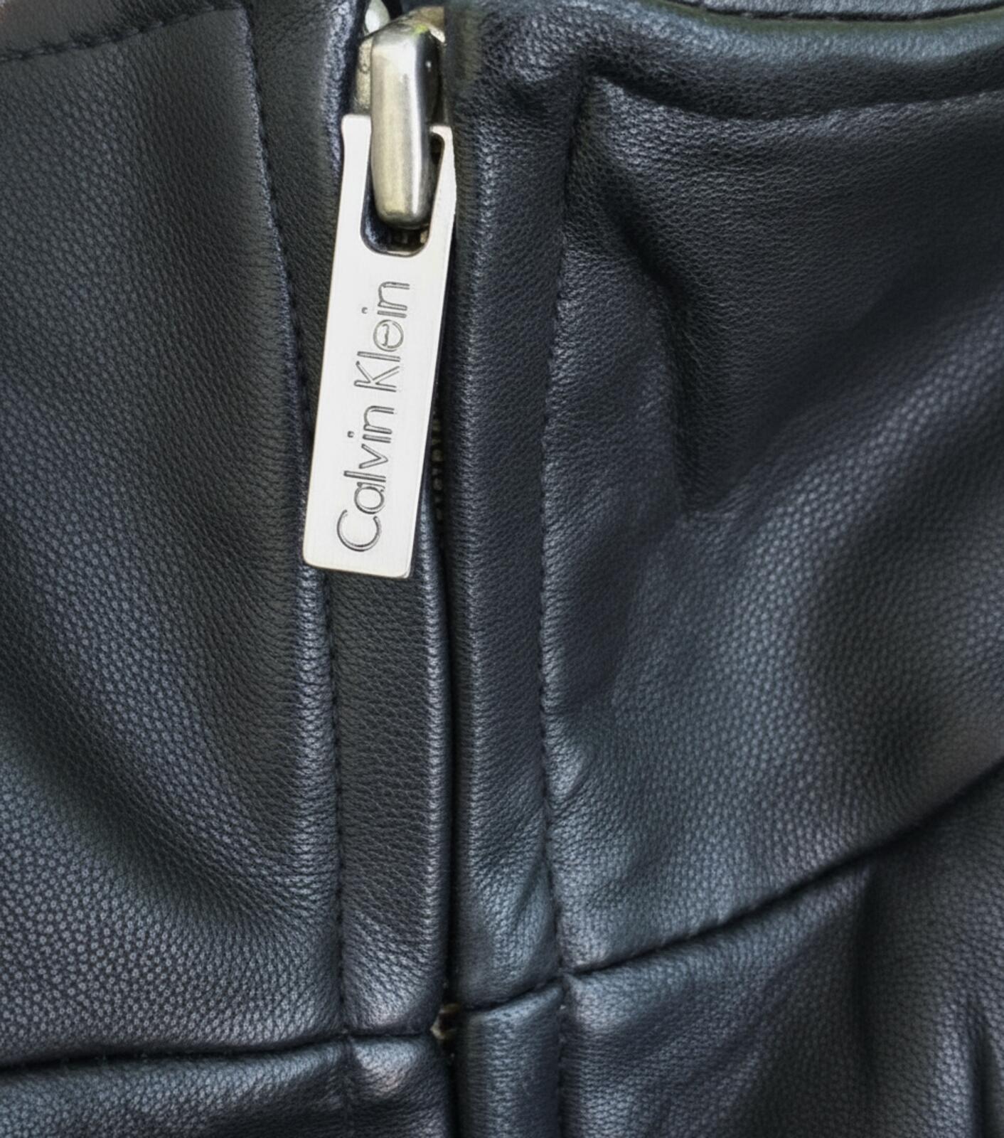Calvin Klein Men's Black Leather Car Coat Jacket Size M Quilted 3/4 Length