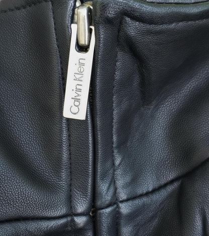 Calvin Klein Men's Black Leather Car Coat Jacket Size M Quilted 3/4 Length
