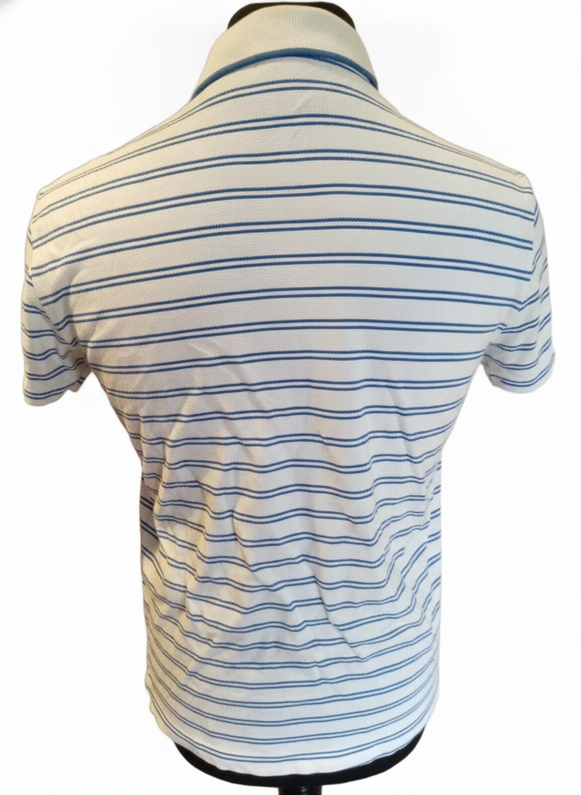 Lacoste White and Blue Striped Short Sleeve Polo Shirt - 4 Medium