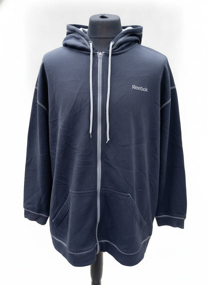 Reebok Full Zip Hoodie Navy Blue / Gray Men’s Size 3XL (28" P2P) Oversized