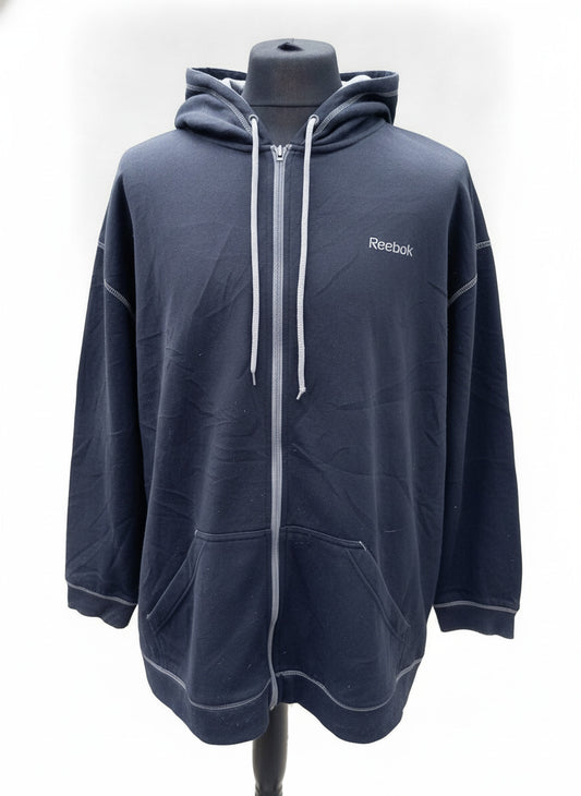 Reebok Full Zip Hoodie Navy Blue / Gray Men’s Size 3XL (28" P2P) Oversized