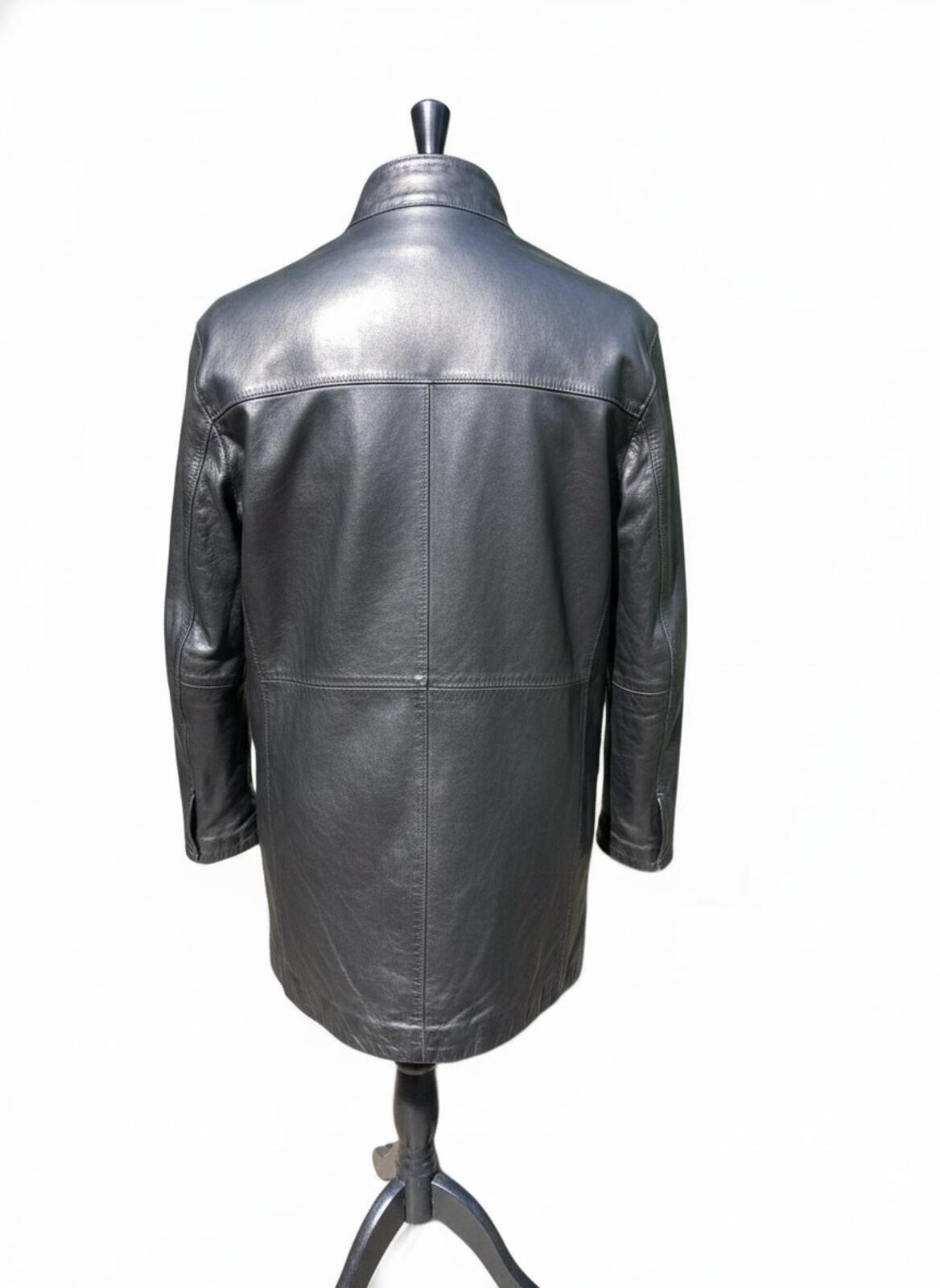 Calvin Klein Men's Black Leather Car Coat Jacket Size M Quilted 3/4 Length