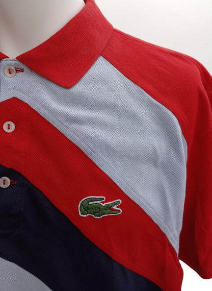Lacoste Men's Red, Light Blue and Navy Chevron Polo Shirt - Size 8 XXXL