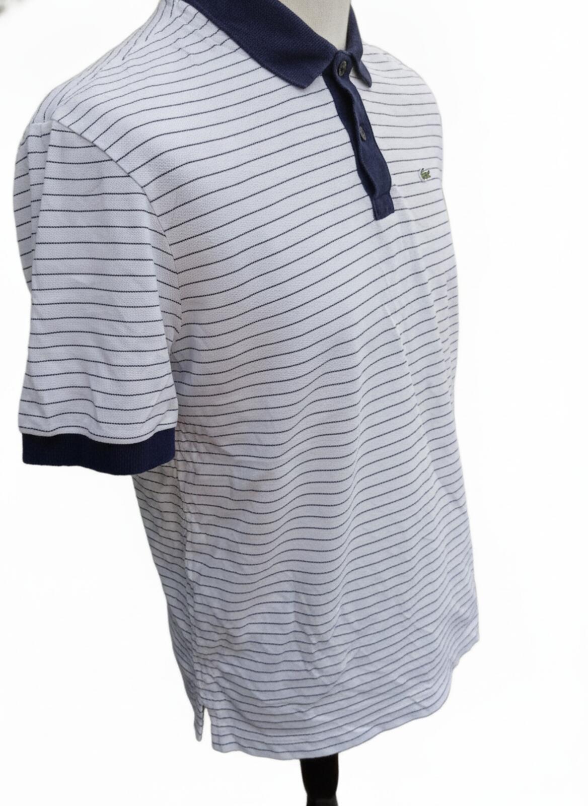 Lacoste Classic Striped Polo Shirt in White and Navy - Size 6 XL