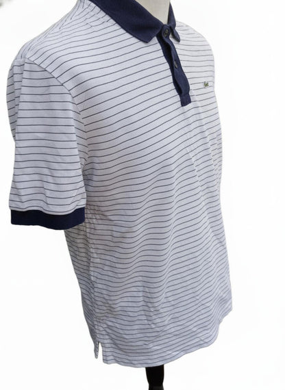 Lacoste Classic Striped Polo Shirt in White and Navy - Size 6 XL
