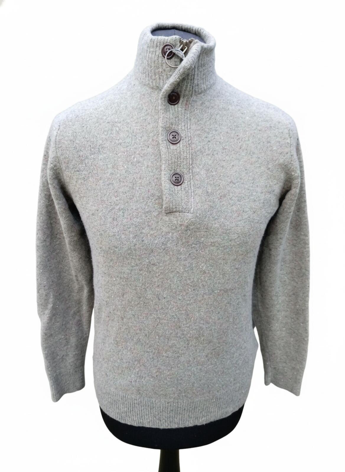 Barbour Coltori Half Zip Sweater Medium 100% Wool Green Gray 19" PTP MKN1216GN63