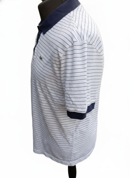Lacoste Classic Striped Polo Shirt in White and Navy - Size 6 XL