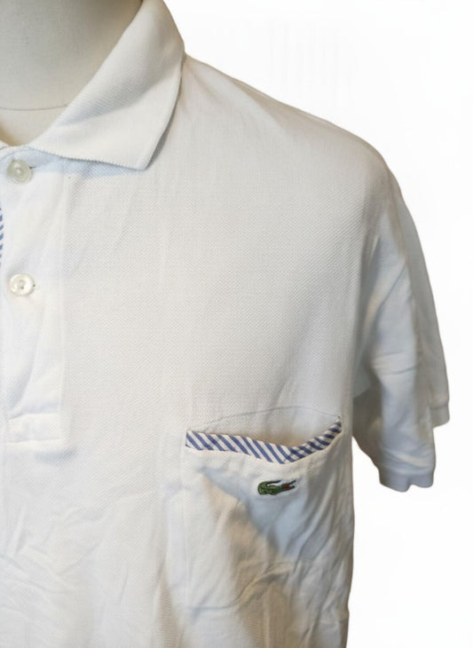 Lacoste White Short Sleeve Polo Shirt with Chest Pocket - 7 2XL