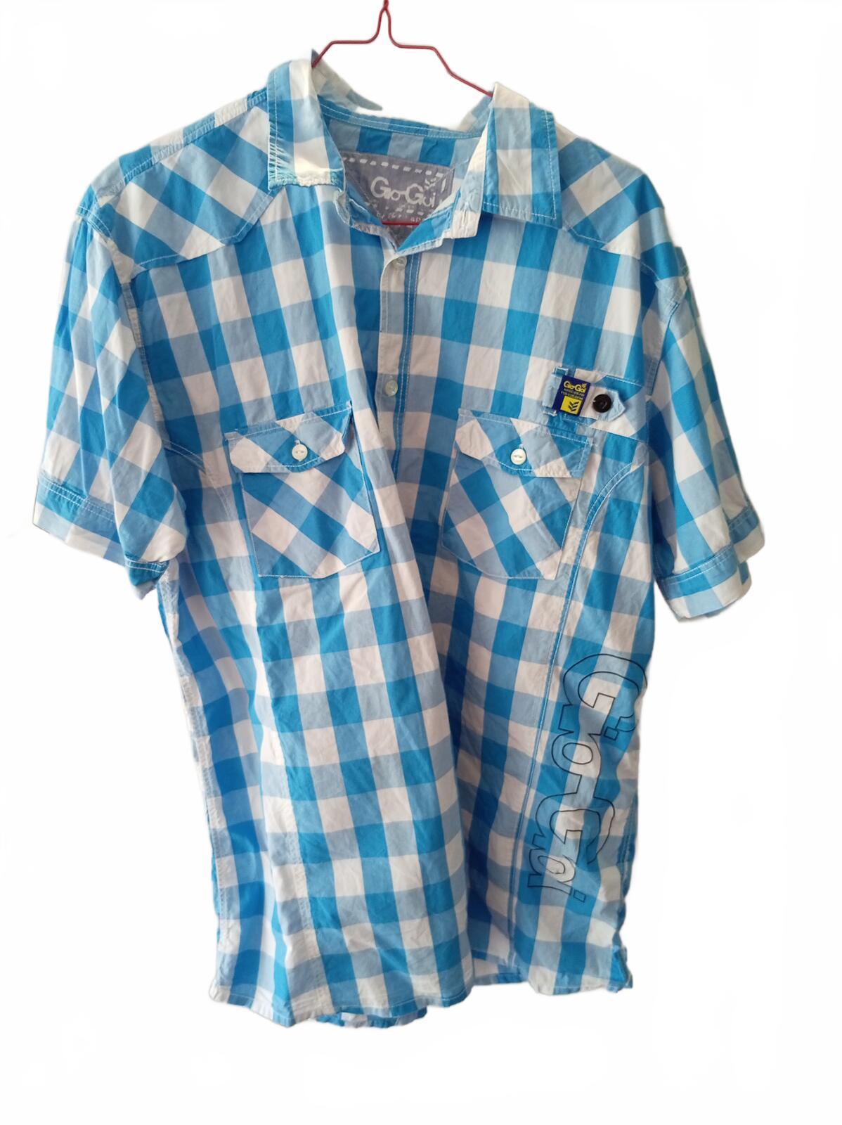 Gio Goi - Men's Blue and White Checkered Short Sleeve Shirt - XL