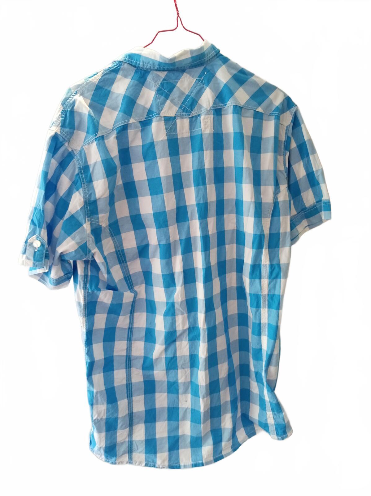 Gio Goi - Men's Blue and White Checkered Short Sleeve Shirt - XL