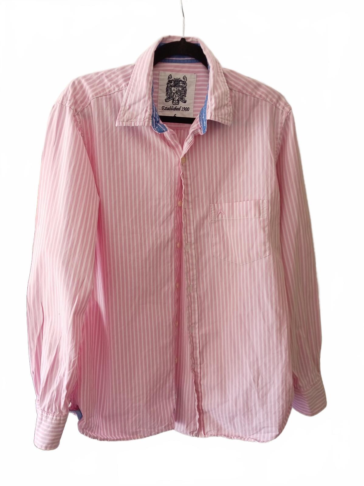 Men's Pink and White Austin Reed Striped Long Sleeve Shirt, Size L