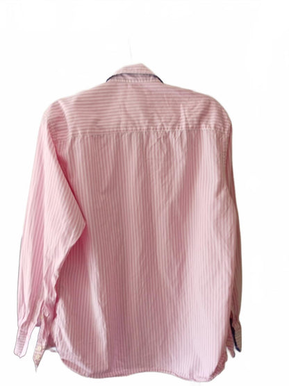 Men's Pink and White Austin Reed Striped Long Sleeve Shirt, Size L