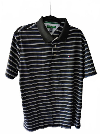 Tommy Hilfiger Striped Polo Shirt Black Blue White - XL