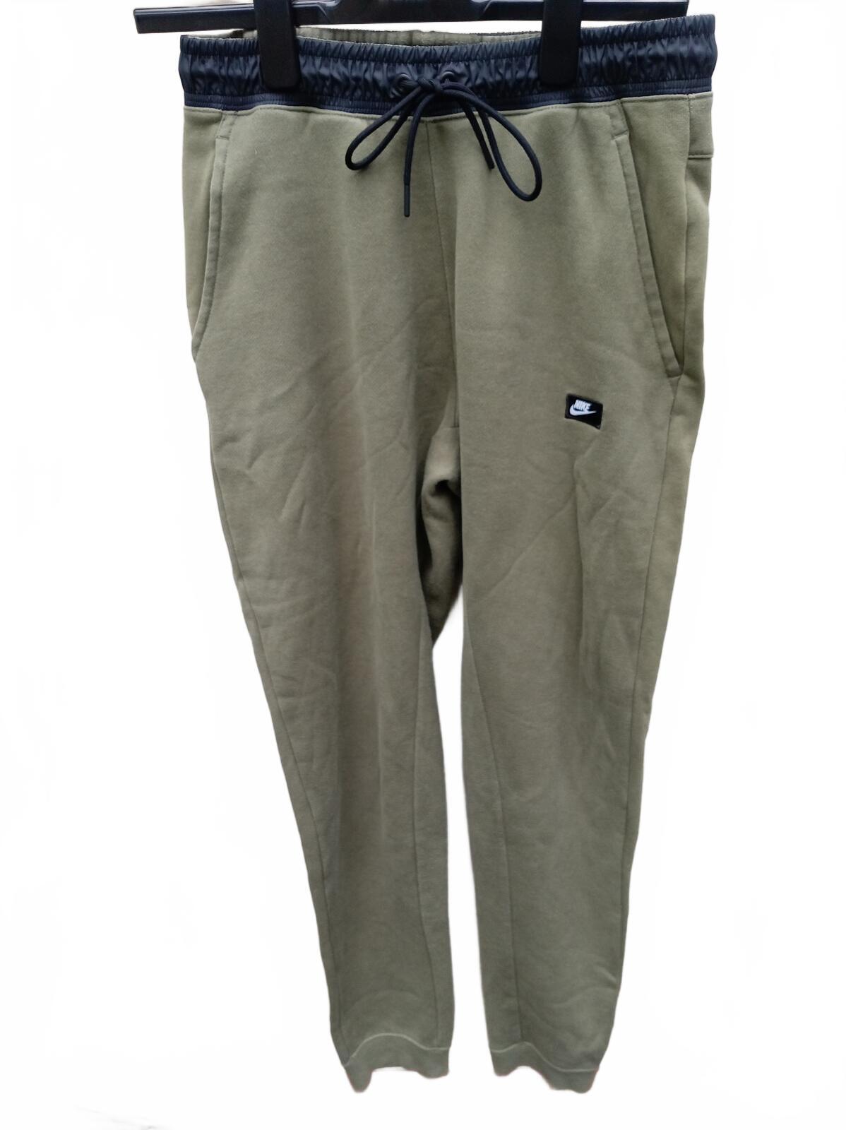 Nike Olive Green Jogger Pants with Black Waistband and Drawstring - Small