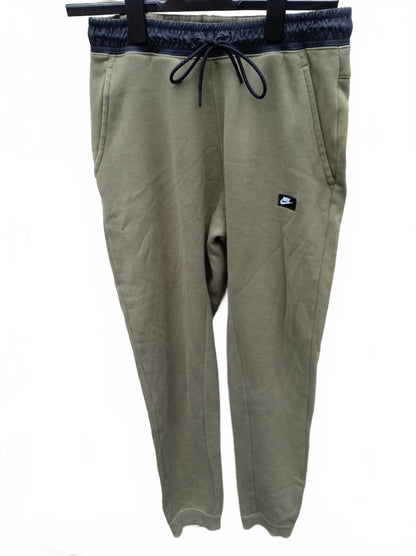 Nike Olive Green Jogger Pants with Black Waistband and Drawstring - Small