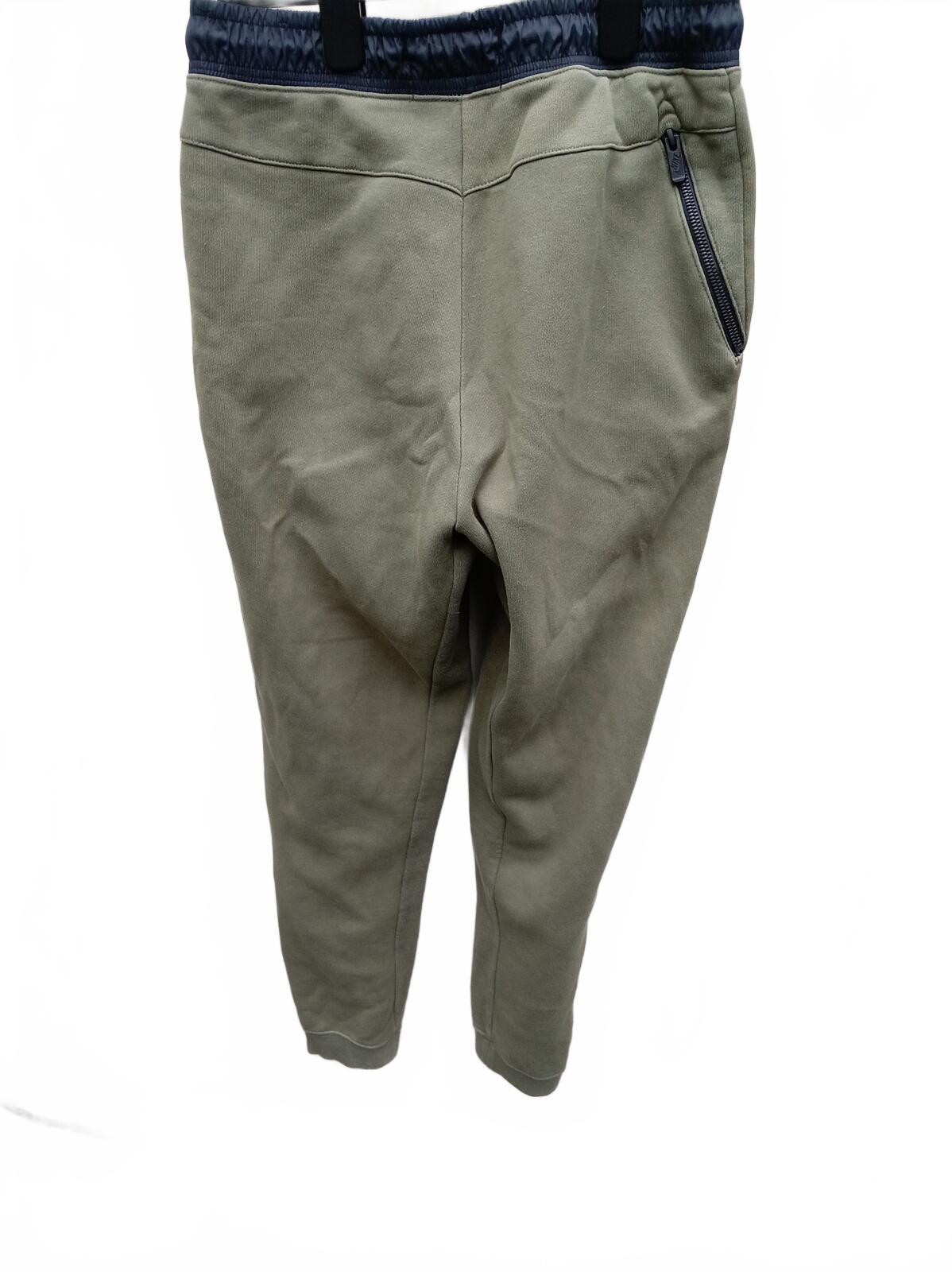 Nike Olive Green Jogger Pants with Black Waistband and Drawstring - Small