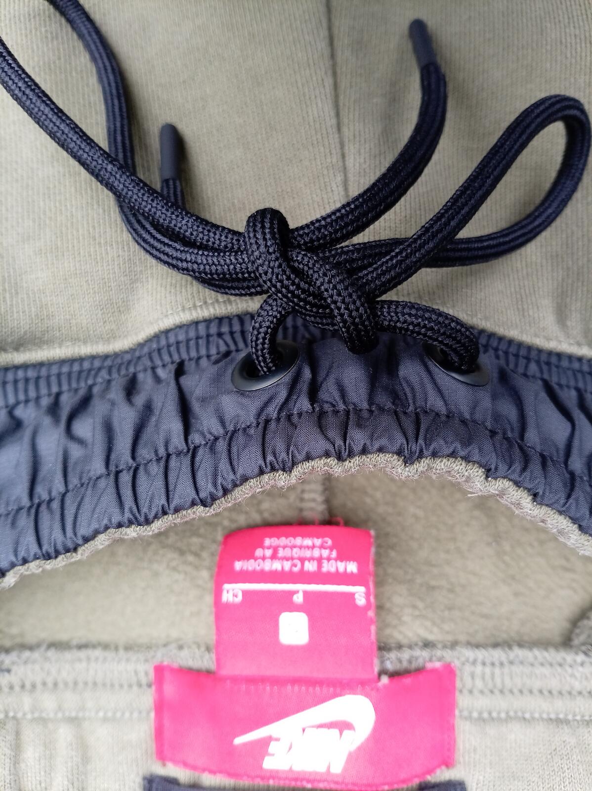 Nike Olive Green Jogger Pants with Black Waistband and Drawstring - Small