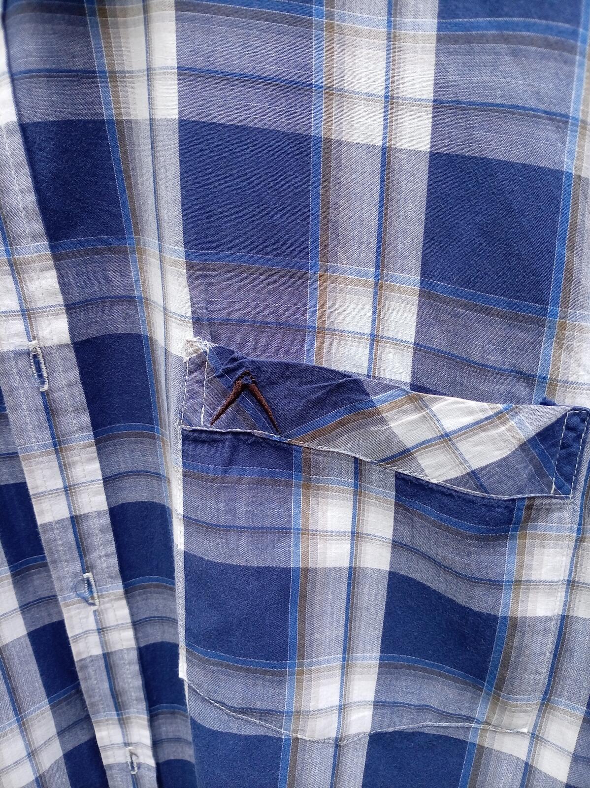 Austin Reed Men's Blue and White Check Short Sleeve Shirt XL