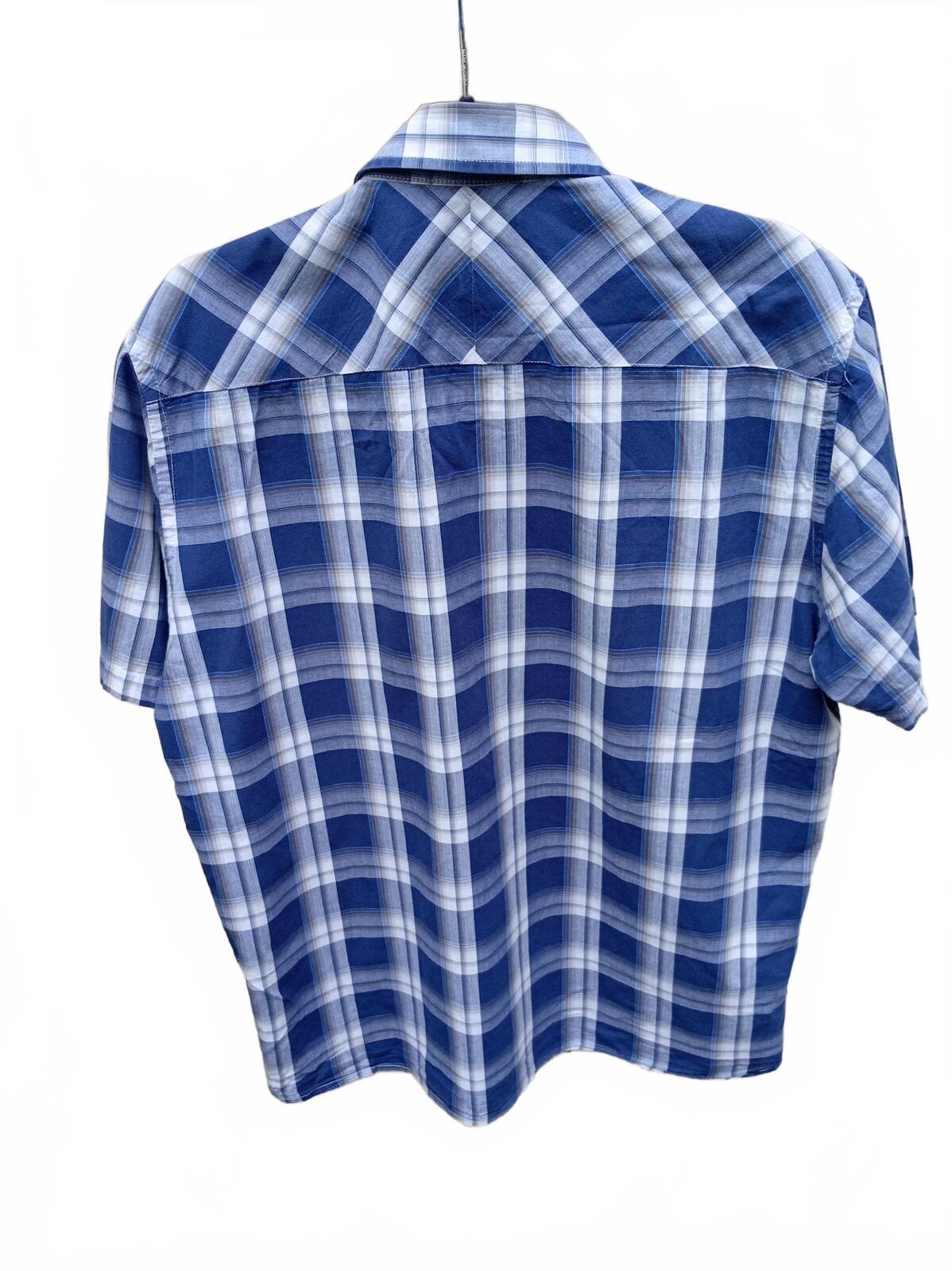 Austin Reed Men's Blue and White Check Short Sleeve Shirt XL