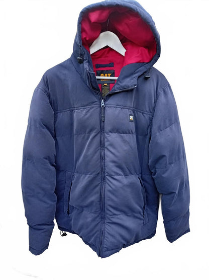 CAT Caterpillar Navy Blue Puffer Jacket with Hood - Size L