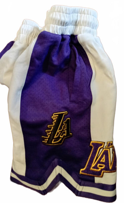 Pro St LA Lakers Shorts – Luxury Athletic Collection – White/Purple – Size L