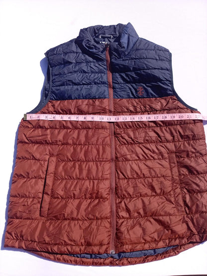 Men's Large Two-Tone Puffer Gilet Bodywarmer Navy Blue & Rust Brown Jacket