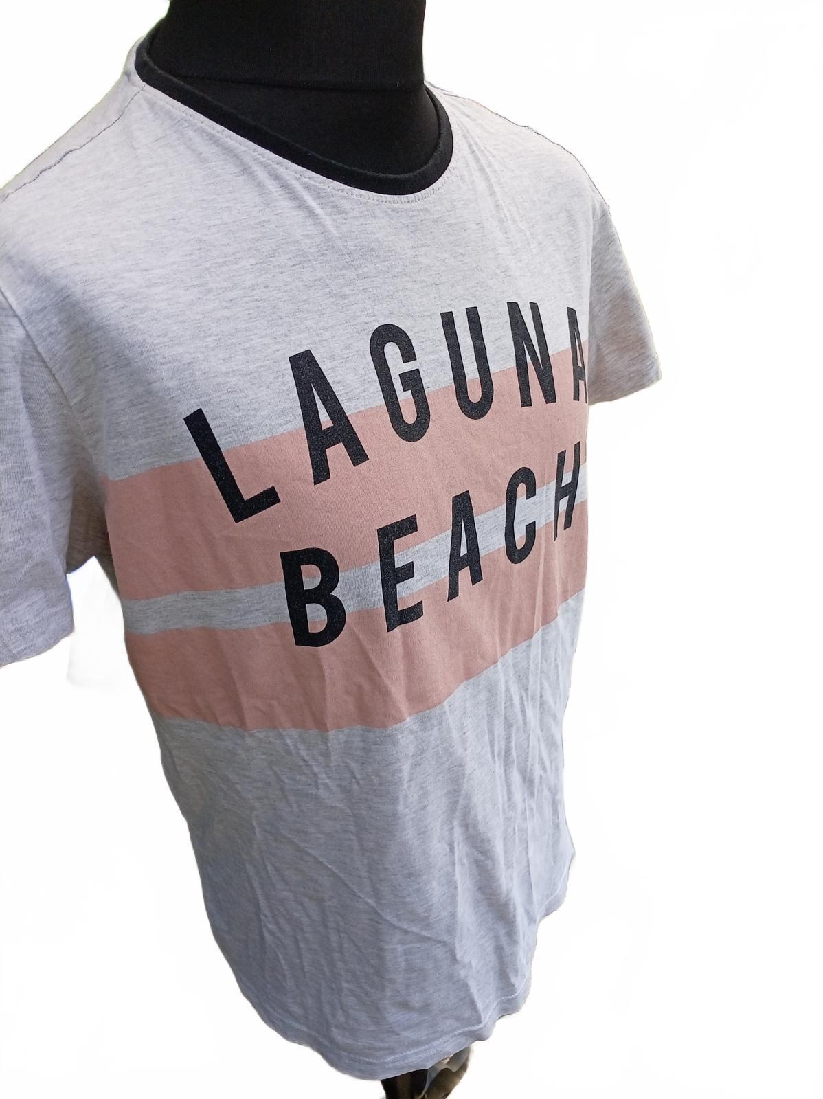 Laguna Beach Graphic T‑Shirt – Grey/Peach Stripe – Size L – Casual Surf Tee